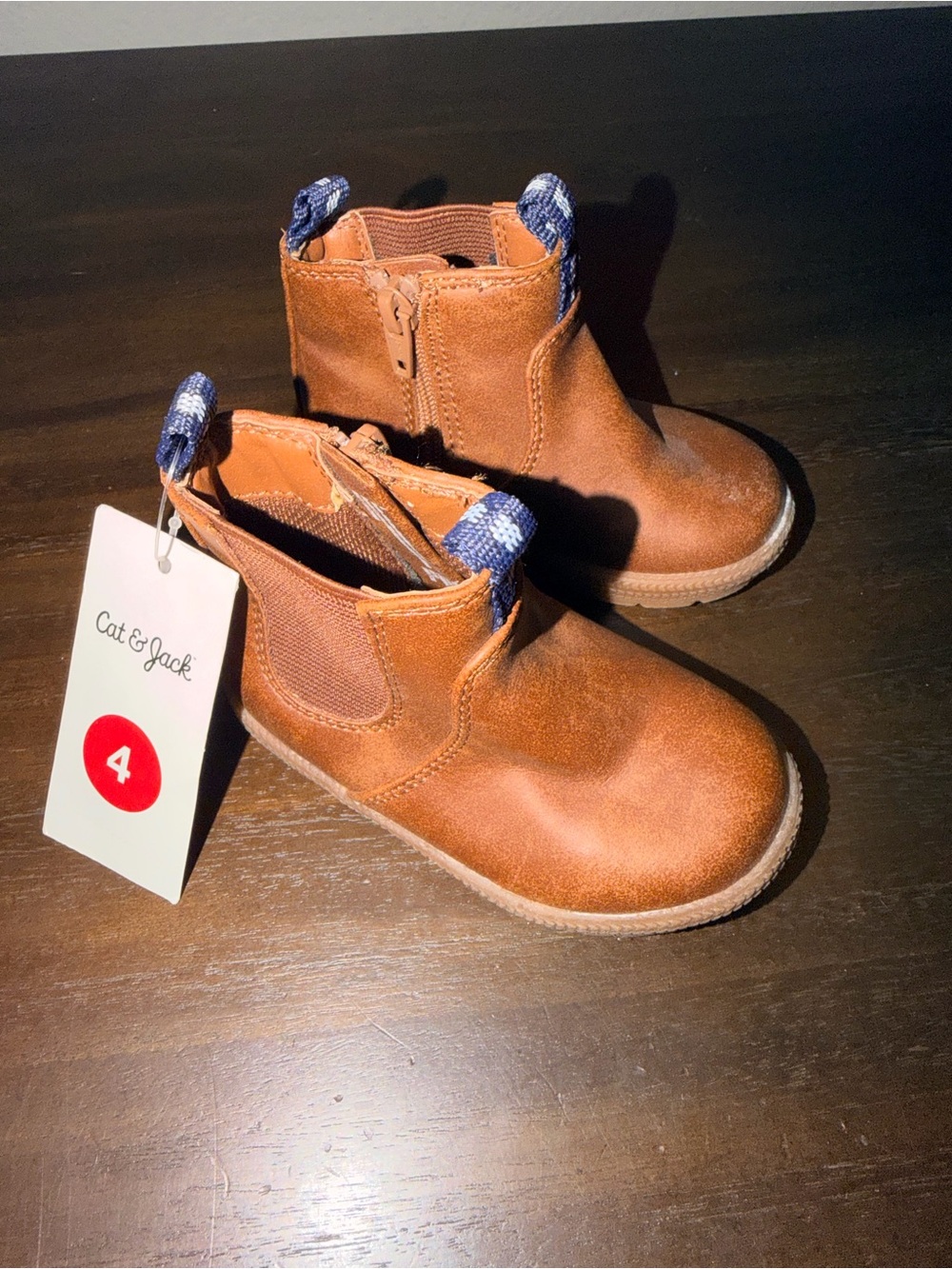 Cat & Jack Toddler Tan Brown Chelsea Boots with Blue Pull Tabs